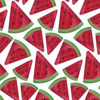 Watermelon vector Seamless pattern. Watermelon, whole, sliced, halves, slices, quarters, seeds, inflorescence and leaves for fabric, tablecloth, kitchen textiles, for clothing, wrapping paper.