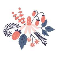 Decorative bouquet with chamomile and strawberry vector