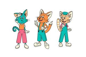 Retro cat male character set vector