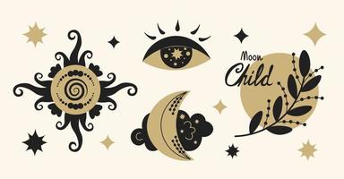 Magical black and gold celestial set vector