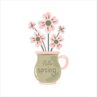 Hello spring card with flowers vector