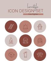 Linestyle Icon Design Set Fire Fighter vector