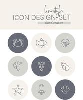 Linestyle Icon Design Set Sea Creature vector