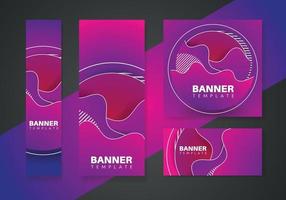 Purple social media banner set template with flowing liquid shapes, amoeba forms. Abstract dynamic gradient graphic elements in modern style. vector