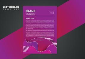 Purple letterhead template with flowing liquid shapes, amoeba forms. Abstract dynamic gradient graphic elements in modern style. vector