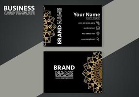 Luxury ornamental mandala business card design with golden arabesque pattern Arabic Islamic east style. vector
