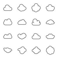 Vector line icon set of various clouds. It can be used for sites, weather forecasts, articles, books, interfaces and various design