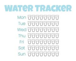 Water tracker vector template. . drinking water checklist. Water tracker with ice. vector illustration. Doodle style.