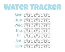 Water tracker vector template. . drinking water checklist. Water tracker with ice. vector illustration. Doodle style.