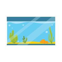 Rectangular aquarium. Aquarium with algae in flat style. Vector illustration. Empty isolated aquarium in cartoon style.