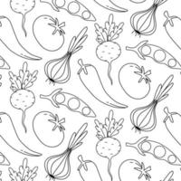 Seamless pattern with vegetables in doodle stele. Pattern with horse crops in a linear style. Modern print with vegetables. Vector illustration.