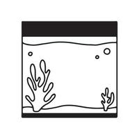 rectangular acuario. acuario con algas en garabatear estilo. vector ilustración. vacío aislado acuario en lineal estilo.