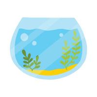 Fishbowl. Aquarium with algae in flat style. Vector illustration. Empty isolated aquarium in cartoon style.