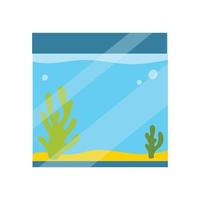 Rectangular aquarium. Aquarium with algae in flat style. Vector illustration. Empty isolated aquarium in cartoon style.