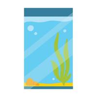 Rectangular aquarium. Aquarium with algae in flat style. Vector illustration. Empty isolated aquarium in cartoon style.