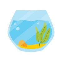 Fishbowl. Aquarium with algae in flat style. Vector illustration. Empty isolated aquarium in cartoon style.