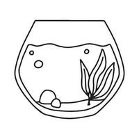 Fishbowl. Aquarium with algae in a linear style. vector illustration. Empty isolated aquarium in Doodle style.