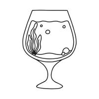 Fishbowl. Aquarium with algae in a linear style. vector illustration. Empty isolated aquarium in Doodle style.