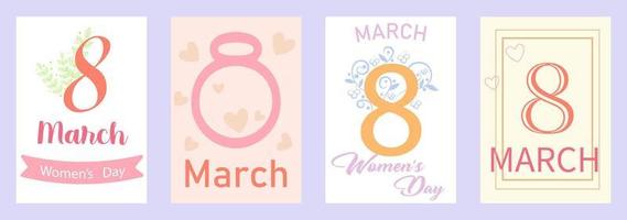 8 March typography set. Womens day. vector