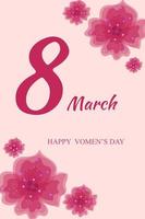 March 8 greeting card in gentle pink colors, flat hand drawn design with flowers. vector