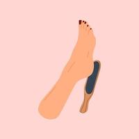 ilustración de mujer teniendo peladura pies para su pies en belleza salón vector