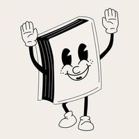 Book 30s cartoon mascot character 40s, 50s, 60s old animation style in black and white color vector