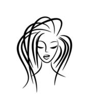 Hairstyle emblem. Beauty salon logo. Makeup woman icon. Vector flat style illustration. Beautiful lady avatar. Cosmetology, eyelashes and eyebrows.