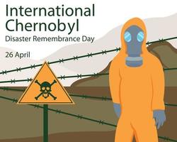 illustration vector graphic of an officer was near the danger zone fence, perfect for international day, chernobyl disaster remembrance day, celebrate, greeting card, etc.