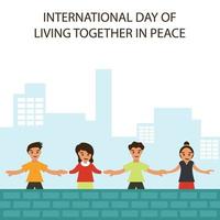 illustration vector graphic of children holding hands together on urban wall, perfect for international day, living together in peace, celebrate, greeting card, etc.