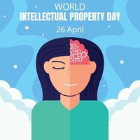 illustration vector graphic of a woman with half of her brain visible, perfect for international day, world intellectual property day, celebrate, greeting card, etc.