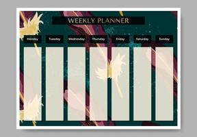 Weekly planner on feathers backdrop. Vector illustration. Planner for companies and private use.