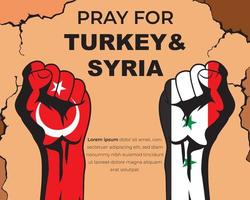 Illustration of hands clenched in support for Turkey and Syria vector