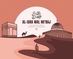 Isra Miraj Prophet Muhammad background with desert landscape concept vector