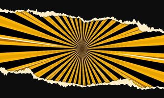 Yellow radial lines background with torn paper vector