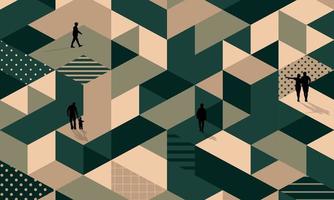 Abstract geometric background with walking man silhouette vector