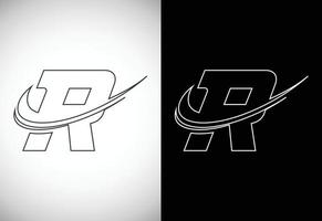 Initial letter R with a swoosh line art-style logo. Modern vector logotype for business and company identity.