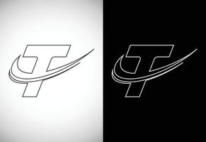 Initial letter T with a swoosh line art-style logo. Modern vector logotype for business and company identity.