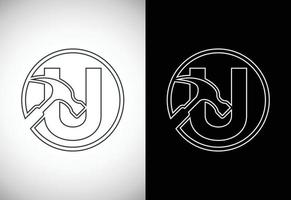 Initial U letter alphabet with a Hammer. Repair, renovation, and construction logo. Line art style logo vector