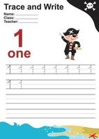 Trace and write number for children. Exercise for children to recognize the number. Educational worksheet for preschool. Vector file.