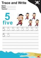 Trace and write number for children. Exercise for children to recognize the number. Educational worksheet for preschool. Vector file.