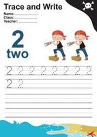 Trace and write number for children. Exercise for children to recognize the number. Educational worksheet for preschool. Vector file.