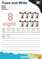 Trace and write number for children. Exercise for children to recognize the number. Educational worksheet for preschool. Vector file.