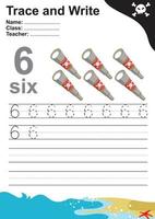 Trace and write number for children. Exercise for children to recognize the number. Educational worksheet for preschool. Vector file.