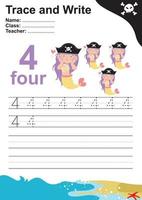 Trace and write number for children. Exercise for children to recognize the number. Educational worksheet for preschool. Vector file.