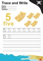 Trace and write number for children. Exercise for children to recognize the number. Educational worksheet for preschool. Vector file.