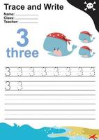 Trace and write number for children. Exercise for children to recognize the number. Educational worksheet for preschool. Vector file.