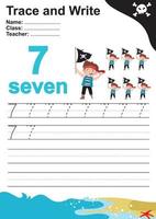 Trace and write number for children. Exercise for children to recognize the number. Educational worksheet for preschool. Vector file.