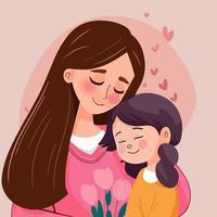 Mother day cartoon illustration. Mother hugging her daughter. vector