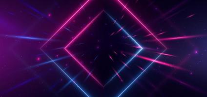 Abstract technology futuristic neon square glowing blue and pink light lines with speed motion blur effect on dark blue background. vector