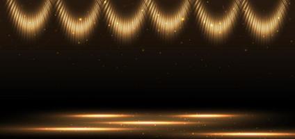 Elegant golden scene glowing with lighting effect sparkle on black background. Template premium award design. vector